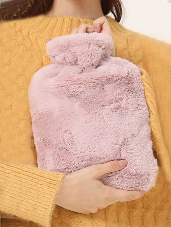 1pc 1000ML Water Filled Hot Water Bag With Faux Rabbit Fleece Cloth Cover, Girls Hot Compress, Warm Belly, Warm Water Bag, Small Size, Carry On Water Filling, Warm Hand Bag, Flushing Water, Warm Hand Bag Multicolor