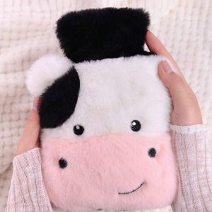 1pc 400ml Cow Plush Hot Water Bag, Cartoon PVC Plush Hand Warmer For Household Multicolor