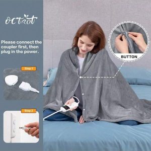 Extremely Soft & Comfortable Electric Heated Blanket Throw, Super Cozy Soft 2-Layer Flannel 50" X 60" Heated Throw With  Heating Levels &  Auto Off, Home Office Use,  Fast Heating Grey