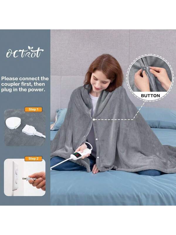 Extremely Soft & Comfortable Electric Heated Blanket Throw, Super Cozy Soft 2-Layer Flannel 50" X 60" Heated Throw With  Heating Levels &  Auto Off, Home Office Use,  Fast Heating Grey