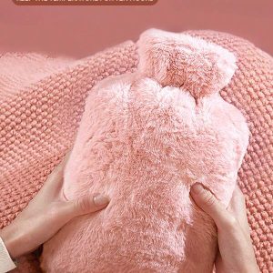 1pc Pink, Gray, Plush Hot Water Bag, PVC Inner Liner Material Large Capacity Hot Water Bag, Water Filled Women's Large Size Hot Compress Warm Belly Warm Water Bag, Small Size Carry On Water Filling Warm Hand Bag, Flushing Water Warm Hand Bag Multicolor