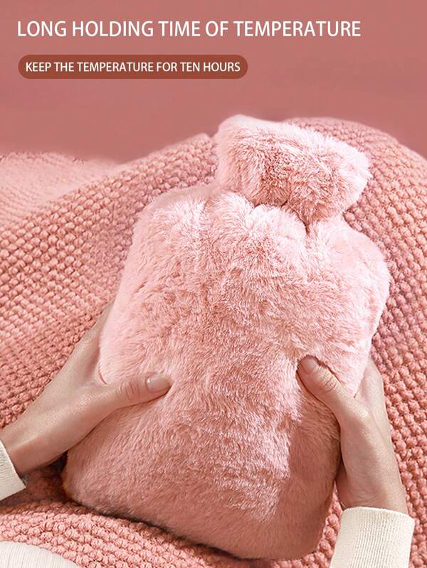 1pc Pink, Gray, Plush Hot Water Bag, PVC Inner Liner Material Large Capacity Hot Water Bag, Water Filled Women's Large Size Hot Compress Warm Belly Warm Water Bag, Small Size Carry On Water Filling Warm Hand Bag, Flushing Water Warm Hand Bag Multicolor