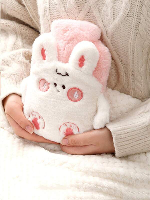 1pc Cartoon Rabbit Shaggy Hot Water Bag Pink