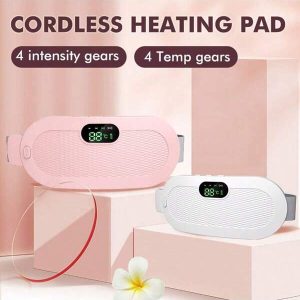 4 Temperature & 4 Massage Modes Heating Pad, Portable Menstrual Pain Relief Massager With Fast Heating Wireless Heating Belt, Ideal Gift For Women White