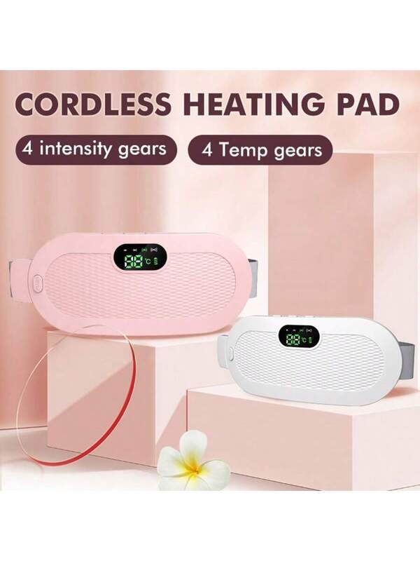 4 Temperature & 4 Massage Modes Heating Pad, Portable Menstrual Pain Relief Massager With Fast Heating Wireless Heating Belt, Ideal Gift For Women White