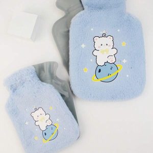 2pcs Cute Blue Bear Shaped Hot/Cold Water Bag, Suitable For Cooling In Summer And Warming In Winter Multicolor