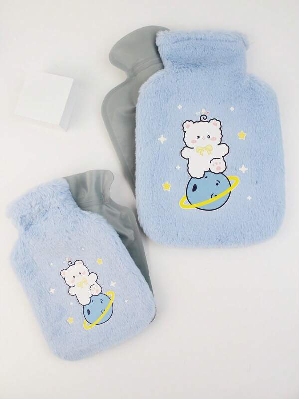 2pcs Cute Blue Bear Shaped Hot/Cold Water Bag, Suitable For Cooling In Summer And Warming In Winter Multicolor