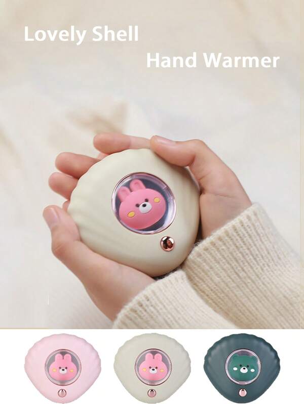 New Seashell Shaped Hand Warmer, Cute Bear Design, 2 Temperature Settings, With Night Light, Quick Heating, Adorable Design, Great Gift, USB Rechargeable, Suitable For Home/Outdoor Activities/Gifting Multicolor