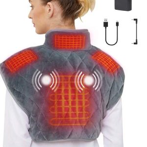 Gifts For Women Men Heating Pad For Neck And Shoulders, Portable Cordless Heating Pad With Massager And Battery, Weighted Electric Heated Neck Shoulder Wrap, 16'' X 22'', 2.2lbs Grey