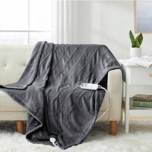 Electric Heated Blanket 50x60" Or 62*84", Flannel Fleece Blanket Machine Washable Fast Heating Ultra Soft, Pre-Heat, ETL Certified 10 Heating Levels & 8 Hours Auto Off, 120V AC ,110W/135W Grey