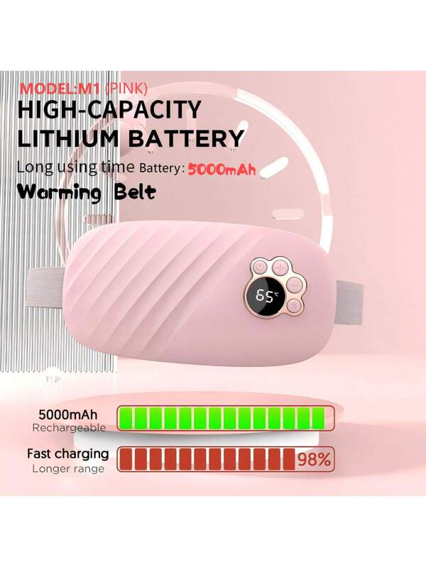 1 Pc 5000mAh Cordless Heating Pad,Rechargeable Menstrual Heating Pad, Cycle Cordless Heating Pad For Cramps, ,Rechargeable Heated Uterus Warmer, Girls With Menstrual Period Great Aunt Waist Heating, Electric Uterus Warming Belt, Great Aunt Artifact Abdominal Heating, Girls Hot Compress Waist Protection, Gift Box Packaging, Holiday Gift Portable Electric Heating Belly Wrap Belt For Women And Girls' Gift Pink