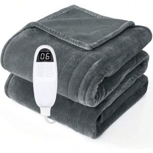 Electric Heating Blanket, Heating Blanket With Automatic Switch-Off, Heating Blanket Quick Heating 200 X 180 Cm, 6 Heat Levels & 10-Hour Timer, Heated Blanket For Home, Bed, Office, Machine Washable Up To 40??C (Gray) Grey